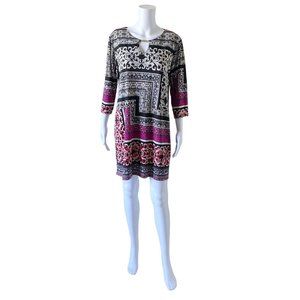 TIANA B Womens Petite Size PL Tribal Boho Keyhole Neck 3/4 Sleeve Shift Dress